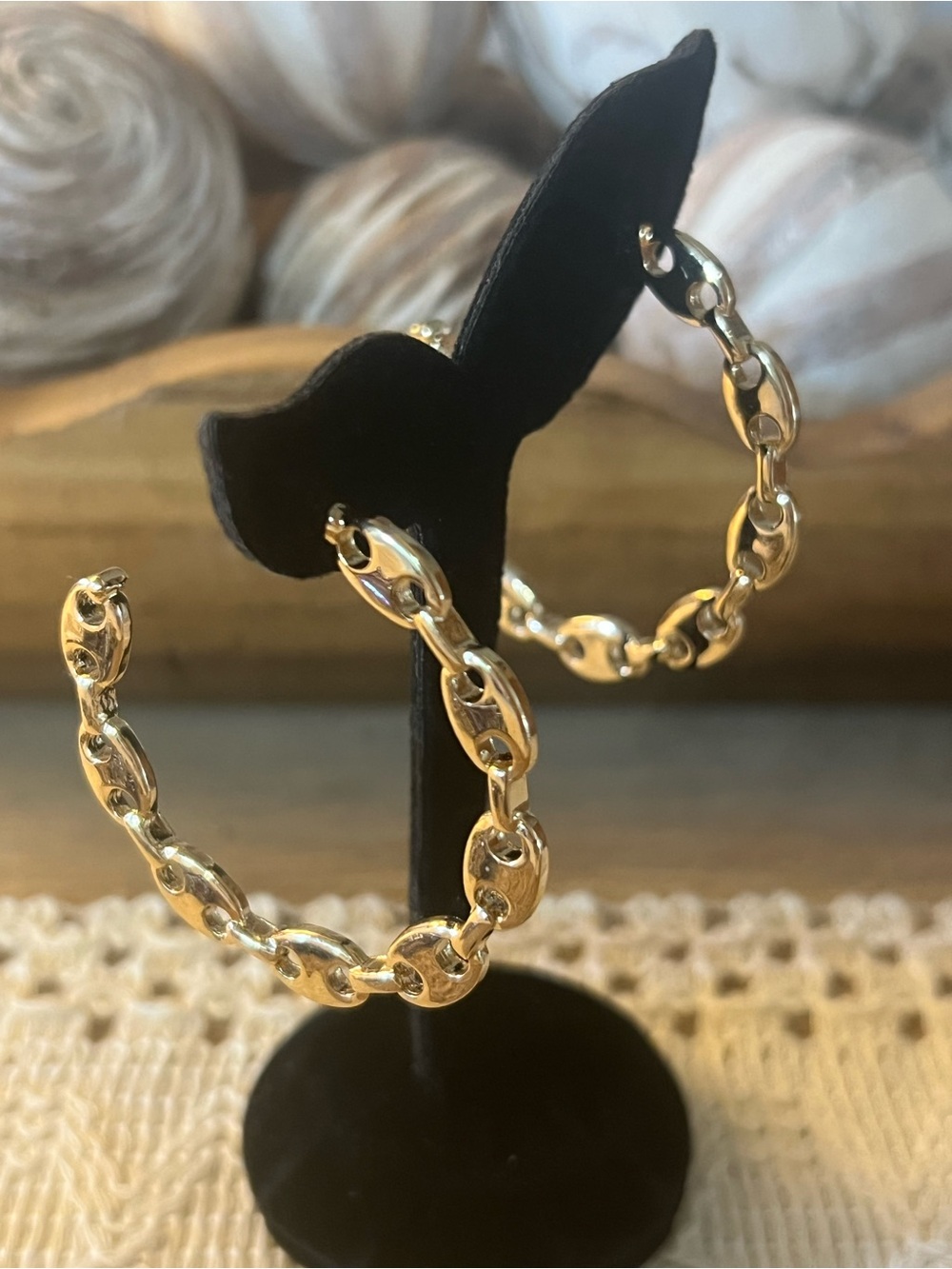 Classic Gold Hoop Chain-Link Earrings - Women Jewelry